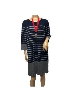 Hilary Radley Sweater Dress Womens Size XL Striped Navy Gray Comfy Knit Nautical